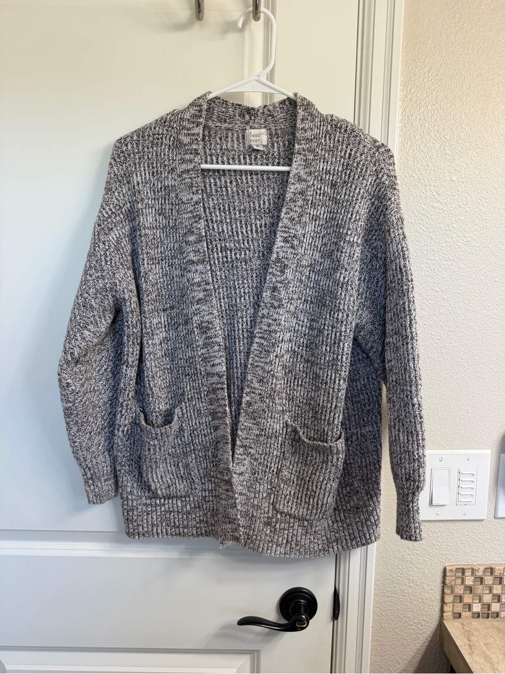 Cozy Open-Front Gray Marled Cardigan Sweater